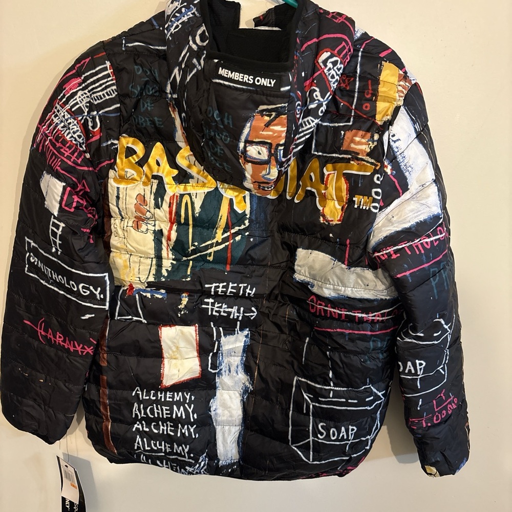Members Only  Jean- Michel BasQuiat Black Artistic Puffer Jacket